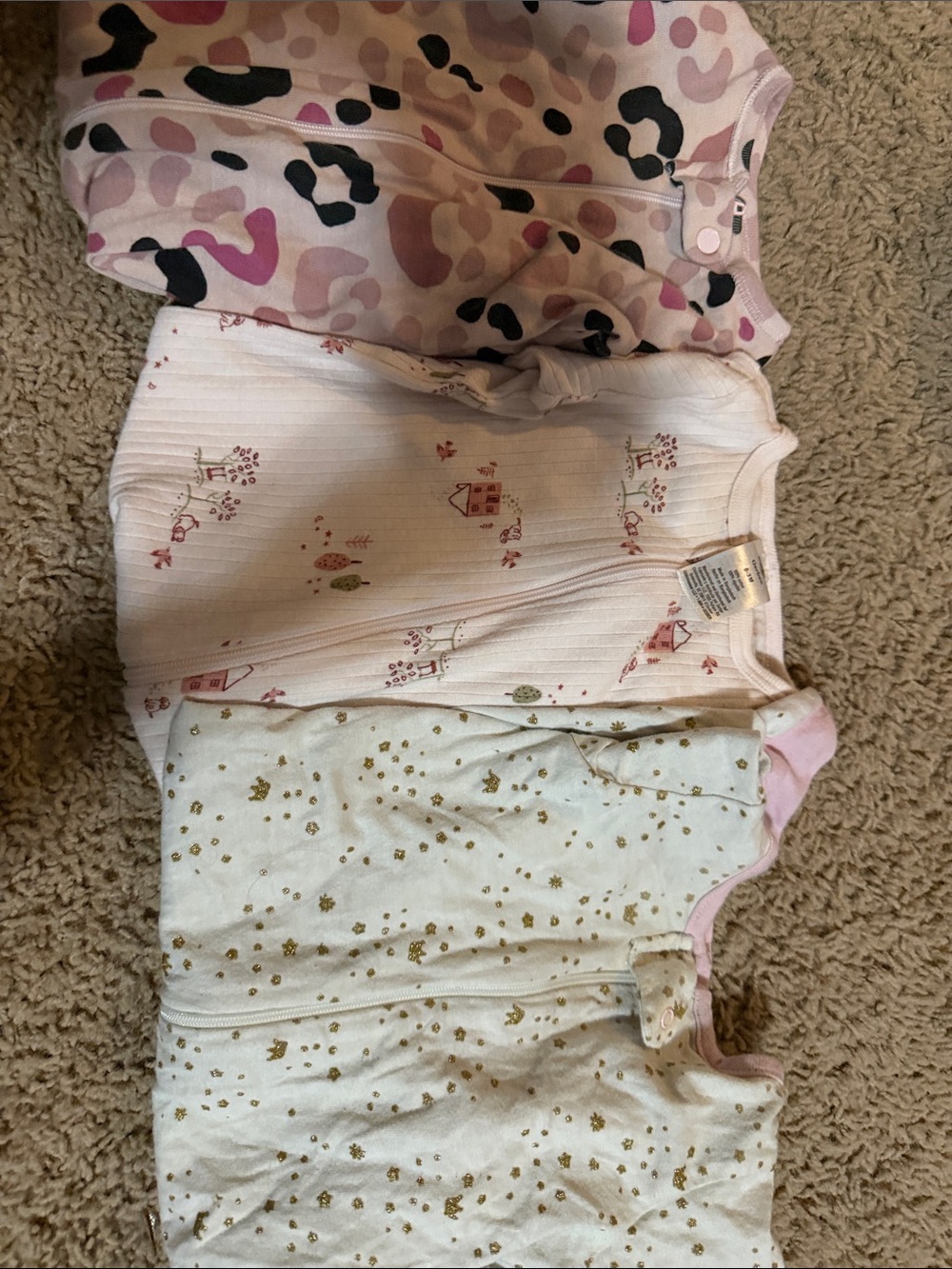 Girls' Pink and White Matching Sleep Set with Gold Accents